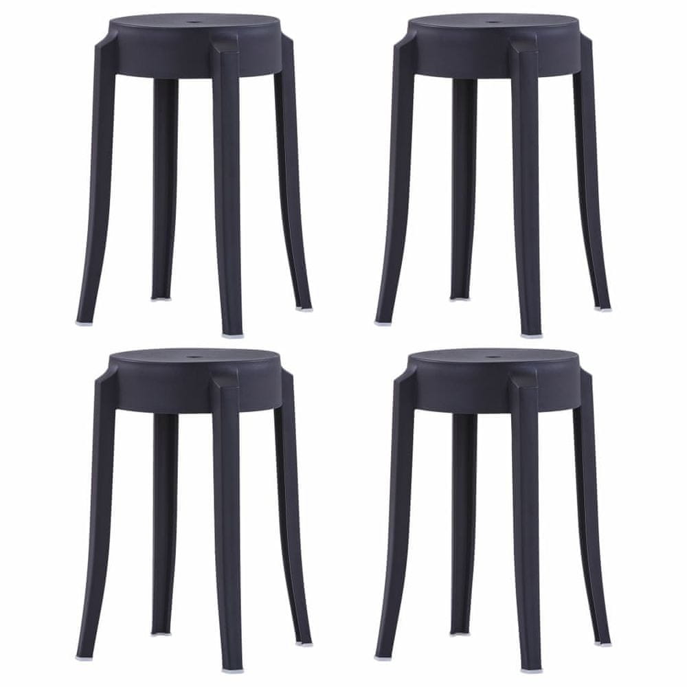Vidaxl Stohovateľné stoličky 4 ks čierne plastové